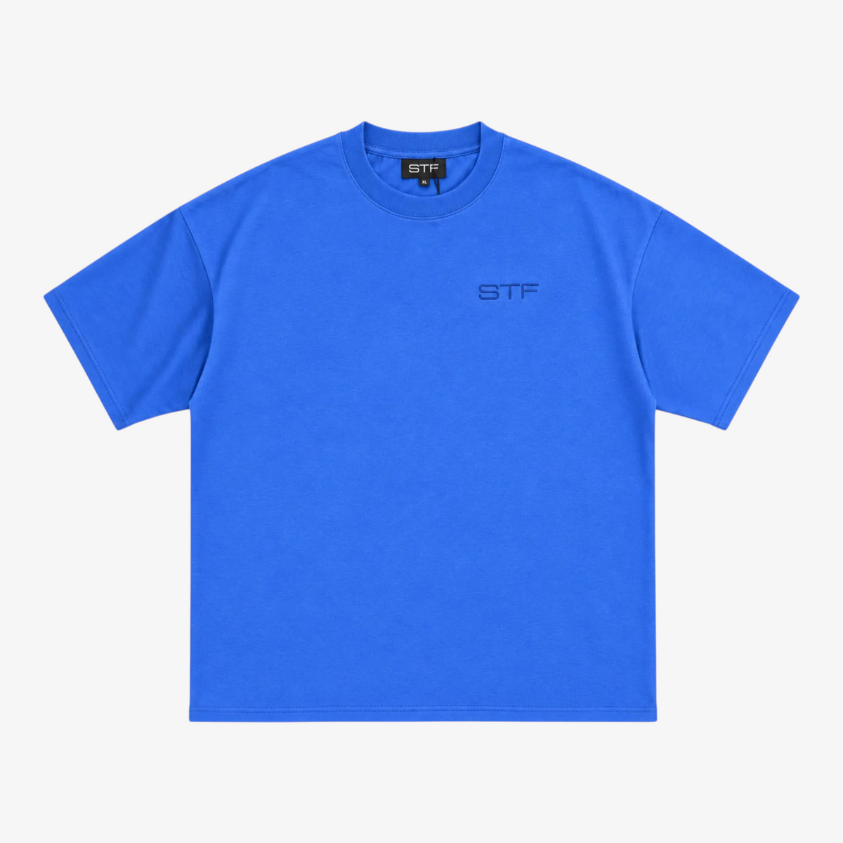 STF tonal embroidered T-shirt in royal blue, front view