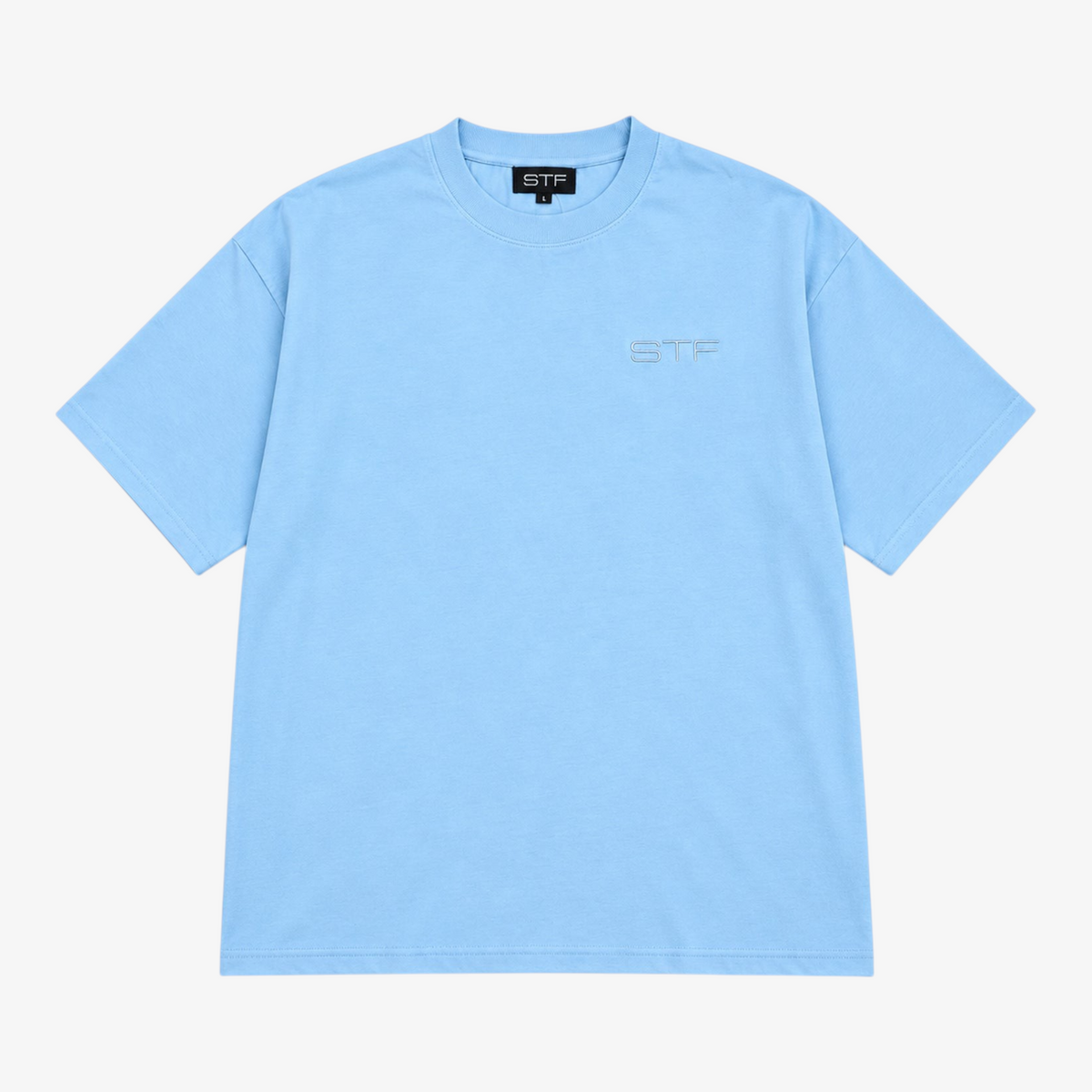 STF tonal embroidered T-shirt in sky blue, front view Main image