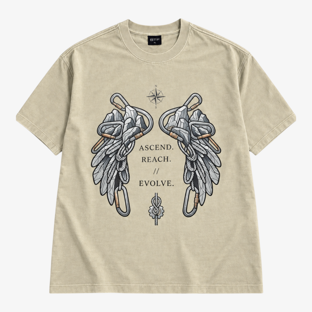 STF Ascend Reach Evolve T-shirt in washed cream — front flatlay Main image