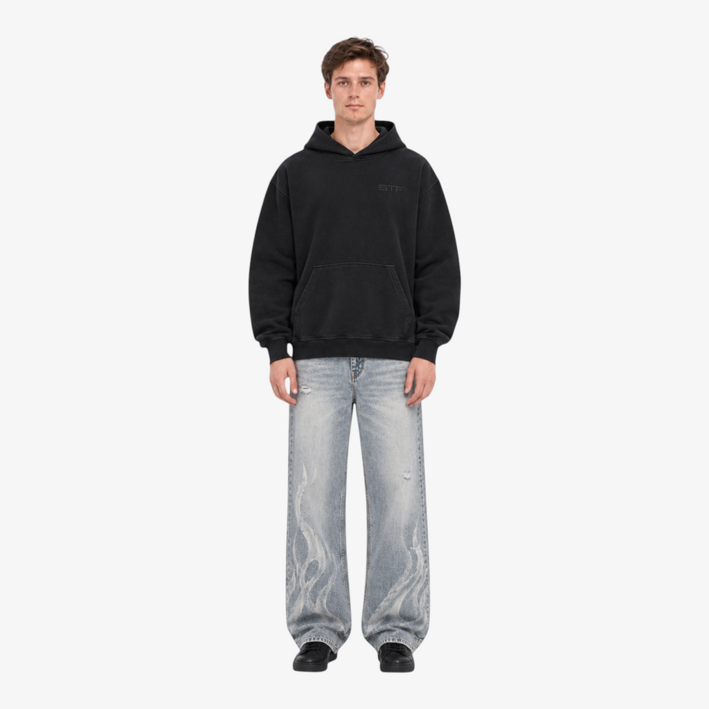 STF Black Oversized Hoodie – model front view