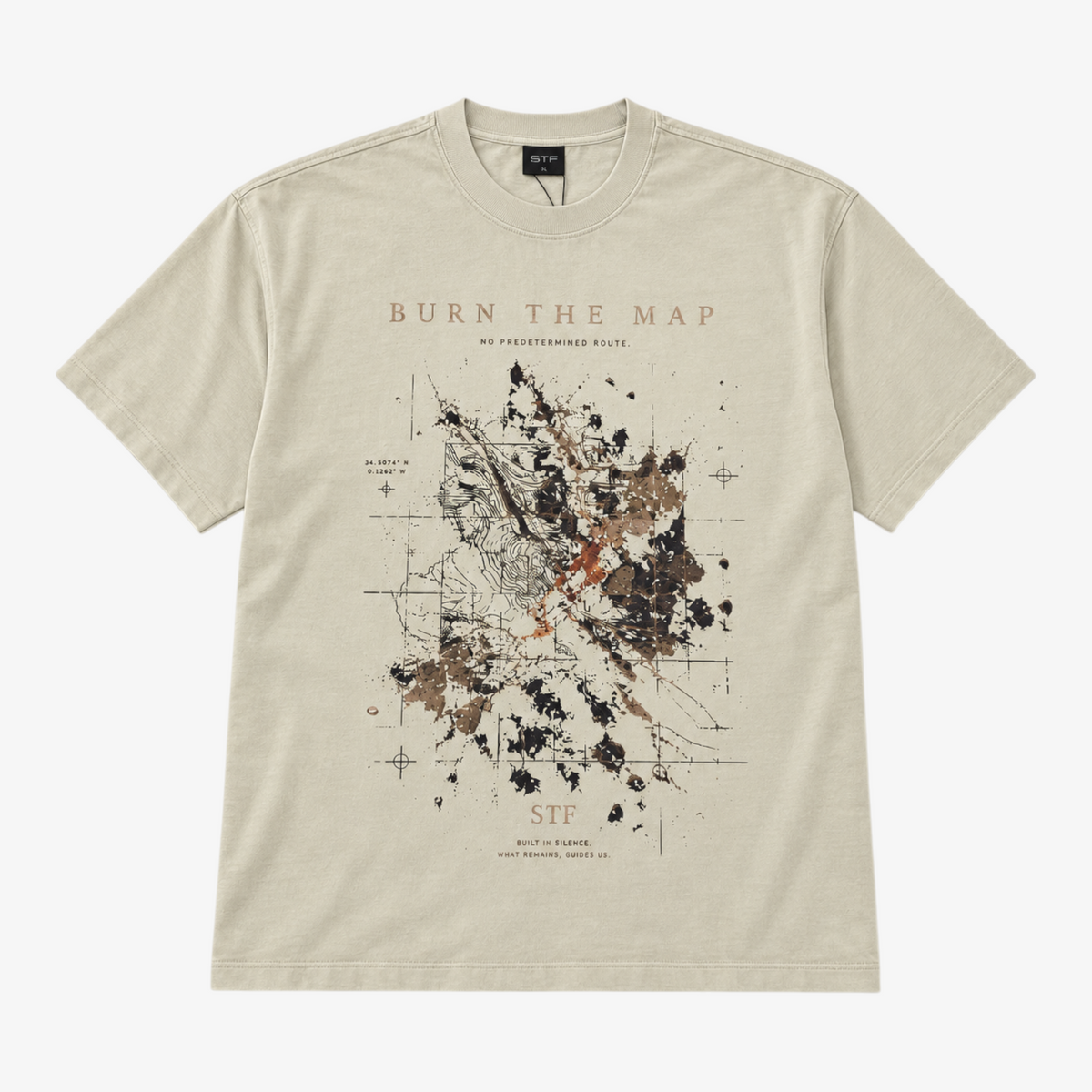 STF Burn the Map cream boxy oversized T-shirt — front