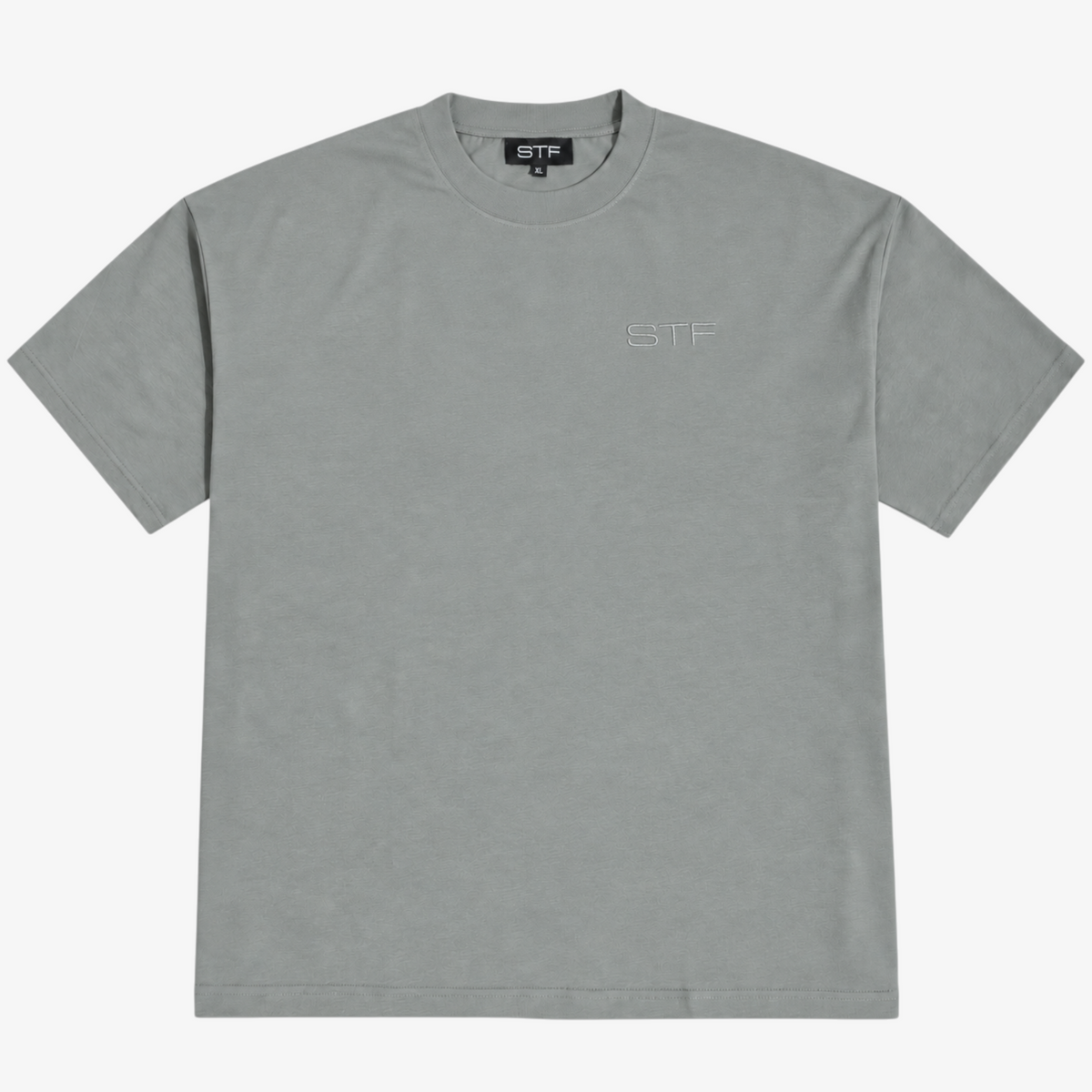 STF tonal embroidered sage-grey T-shirt front view Main image