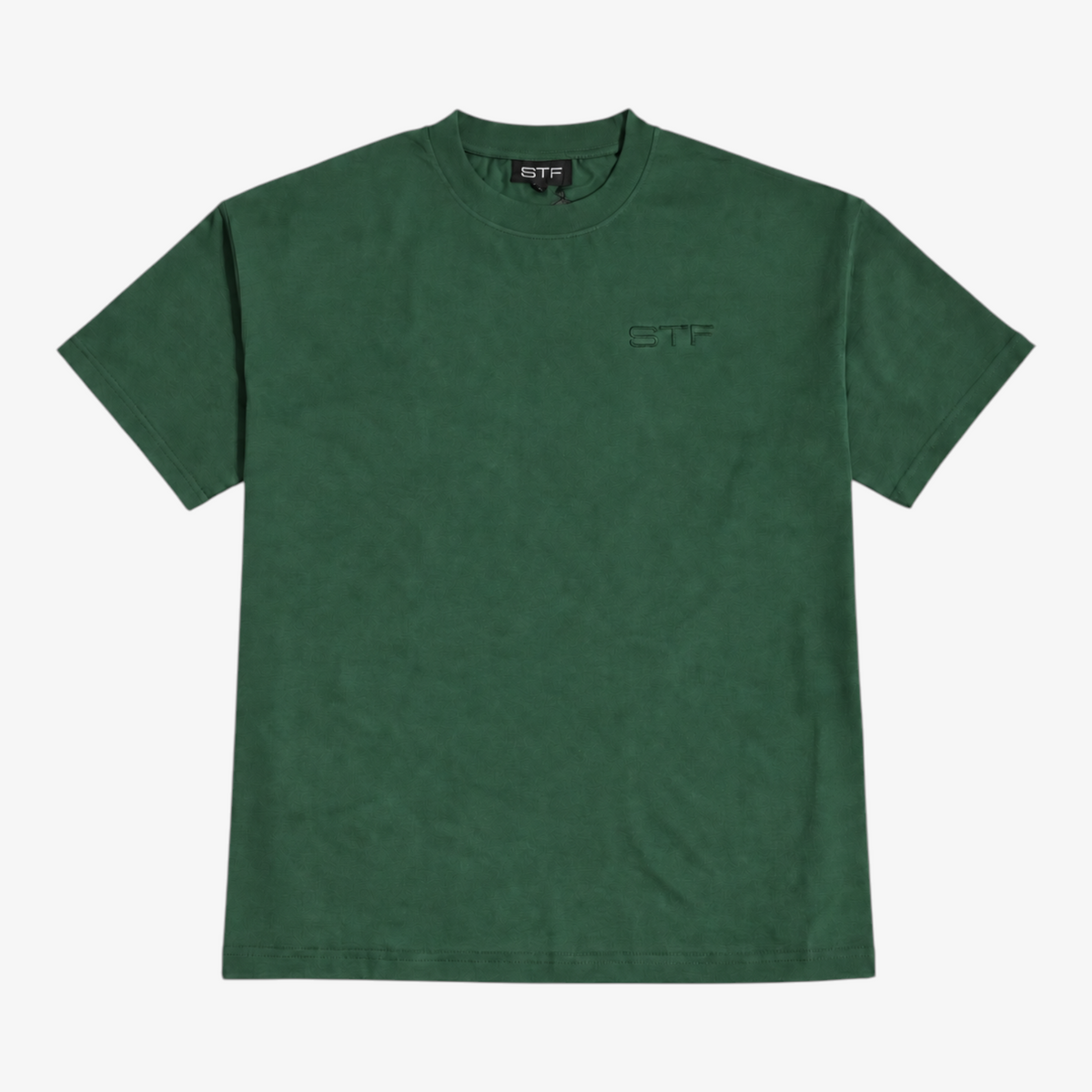 STF forest-green tonal embroidered boxy oversized T-shirt front view