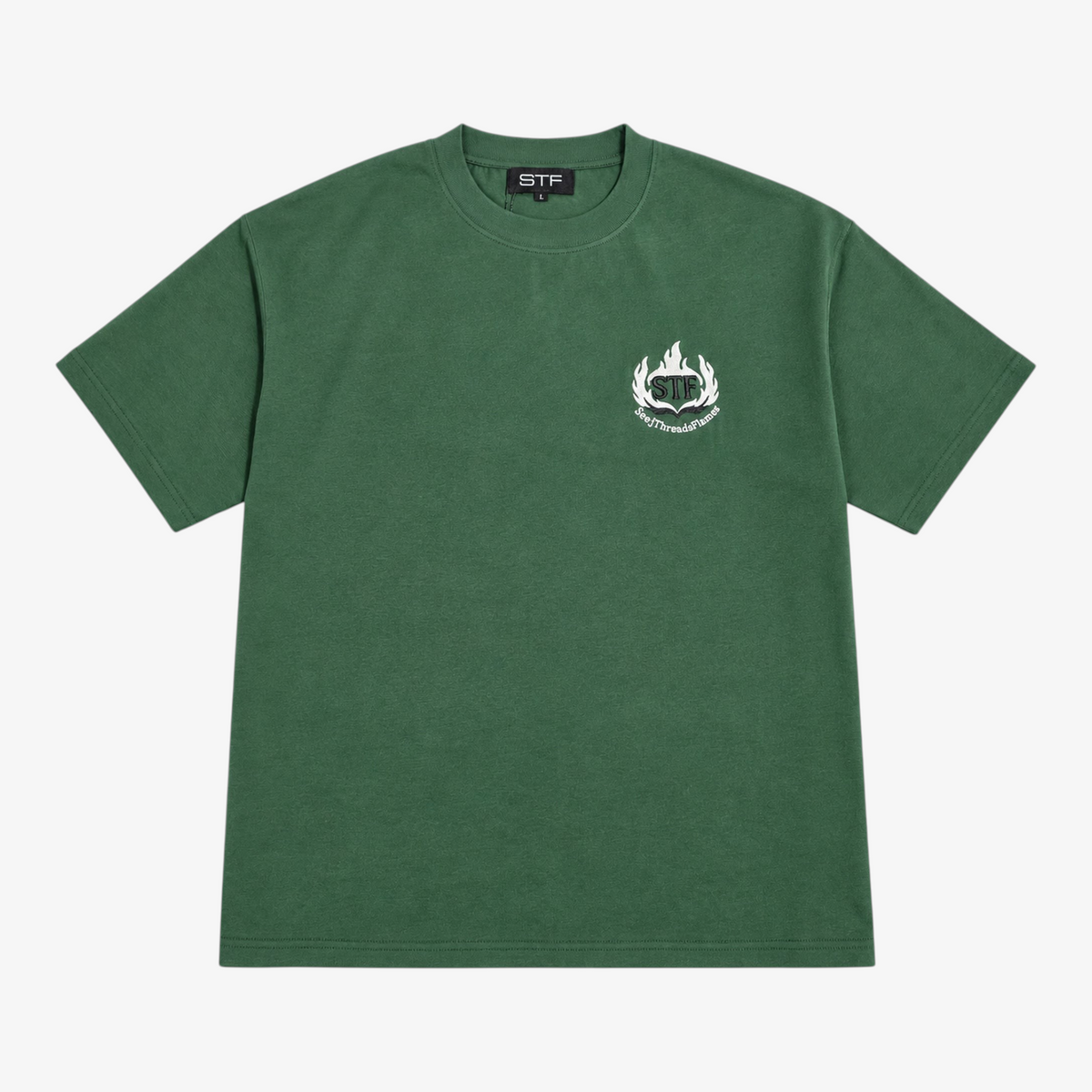 STF forest green flame T-shirt front