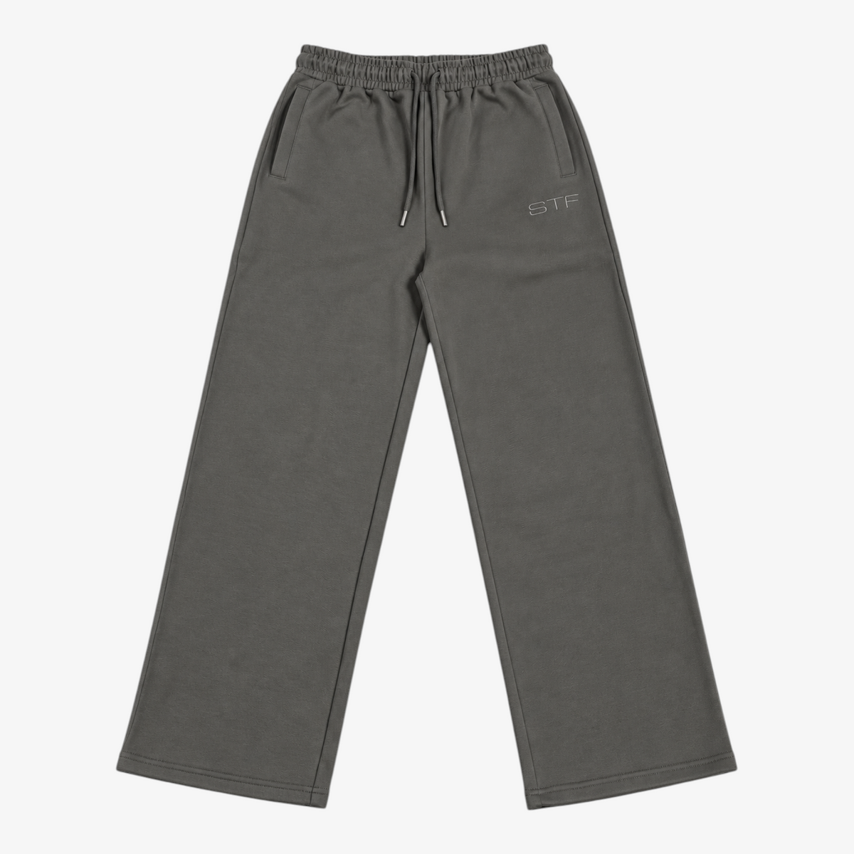 STF grey relaxed open-hem trousers — front flatlay Main image