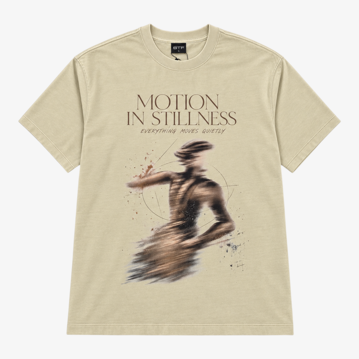 STF Motion in Stillness cream boxy oversized T-shirt — front
