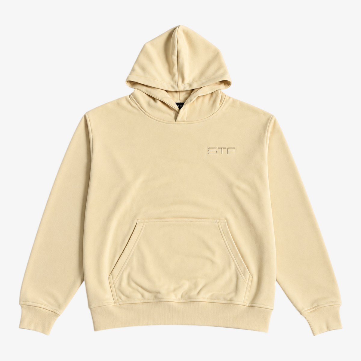 STF oversized boxy hoodie in cream — Front flatlay Main image