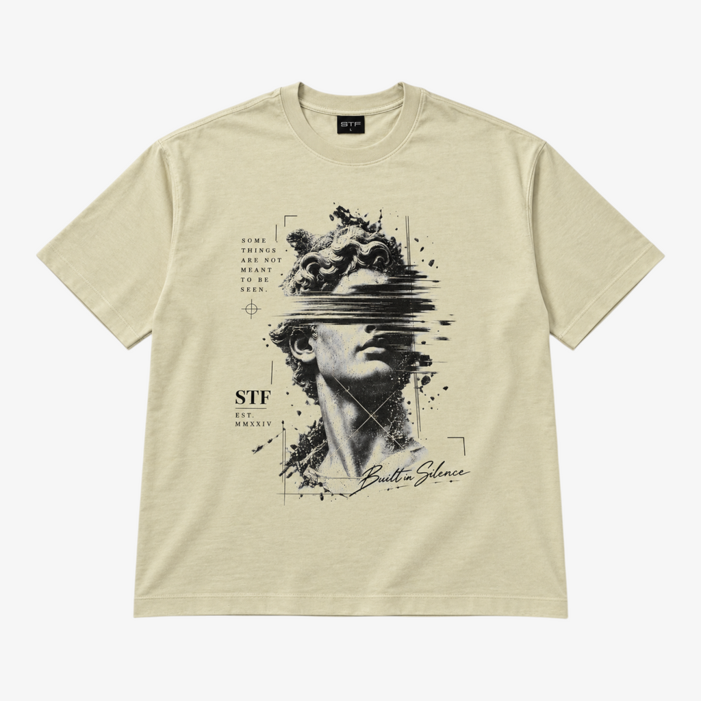 STF Statue Graphic T-shirt in cream — Front flat lay