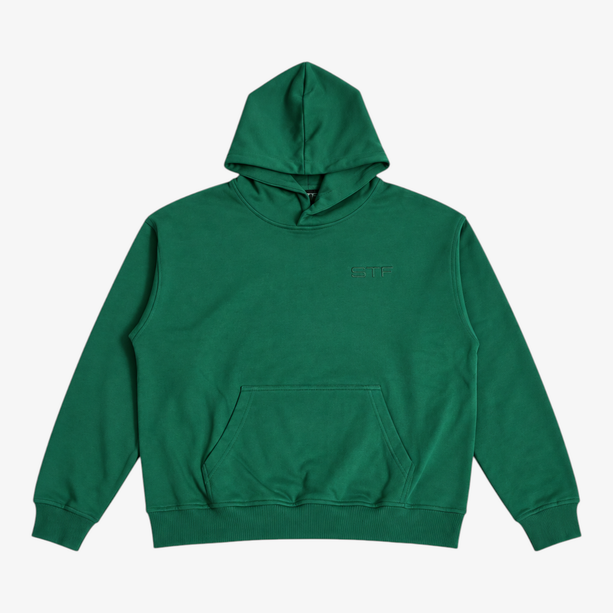 Green STF tonal oversized hoodie — Front flat lay