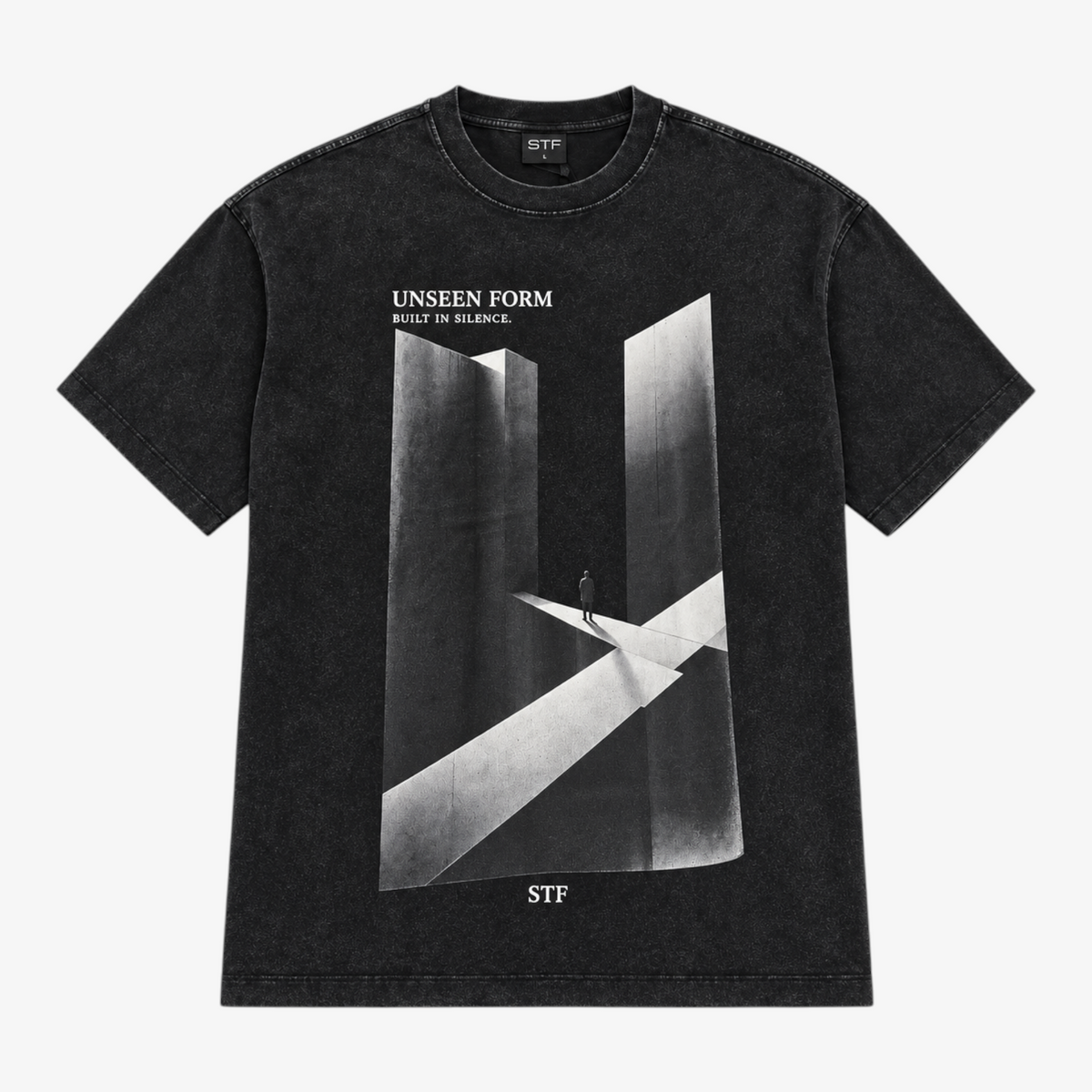 STF Unseen Form washed-black oversized T-shirt — front Main image