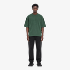 Male model wearing STF forest-green tonal embroidered T-shirt front view