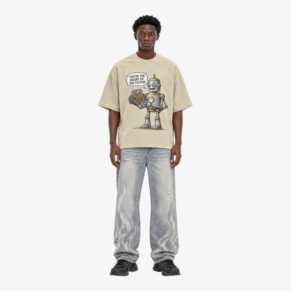 STF Heart of the System Graphic T-Shirt in Washed Cream — Male model front view