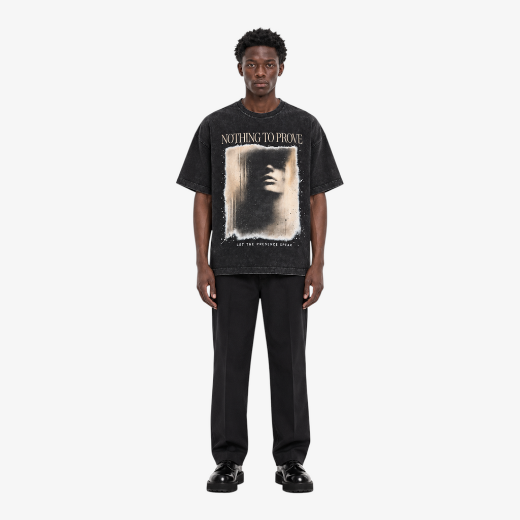 STF Nothing to Prove washed black boxy oversized T-shirt — male front