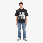 STF Silence Builds washed-black oversized T-shirt — male front