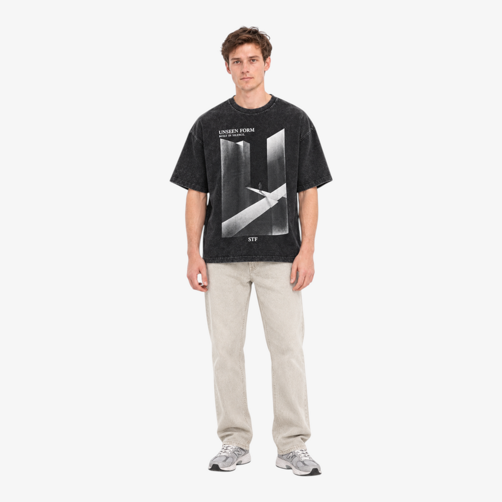 STF Unseen Form washed-black oversized T-shirt — male front