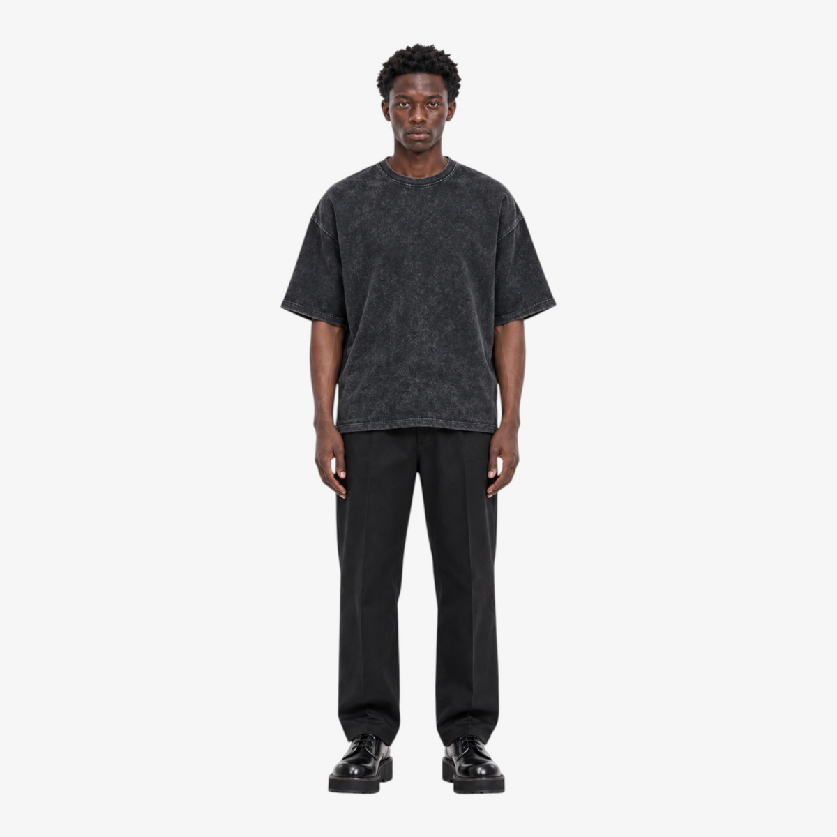 STF Urban Blaze washed black boxy oversized T-shirt — male front