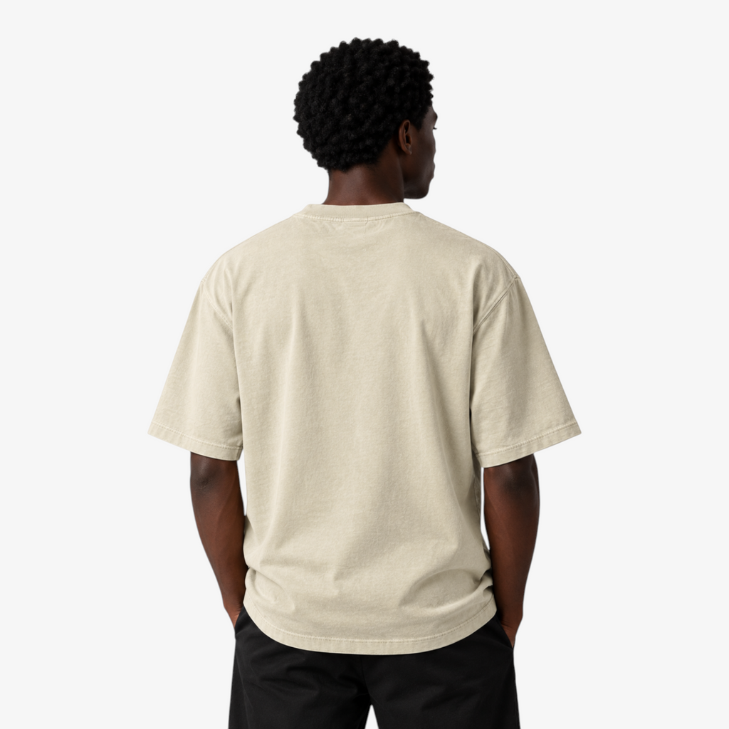 STF Ascend Reach Evolve T-shirt in washed cream — male back view