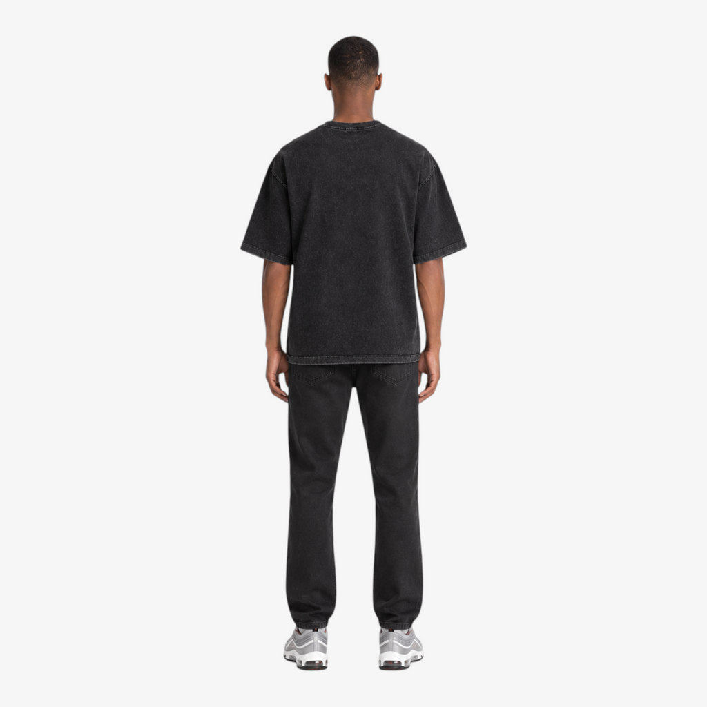 STF Burning Rose washed-black boxy oversized T-shirt — male back