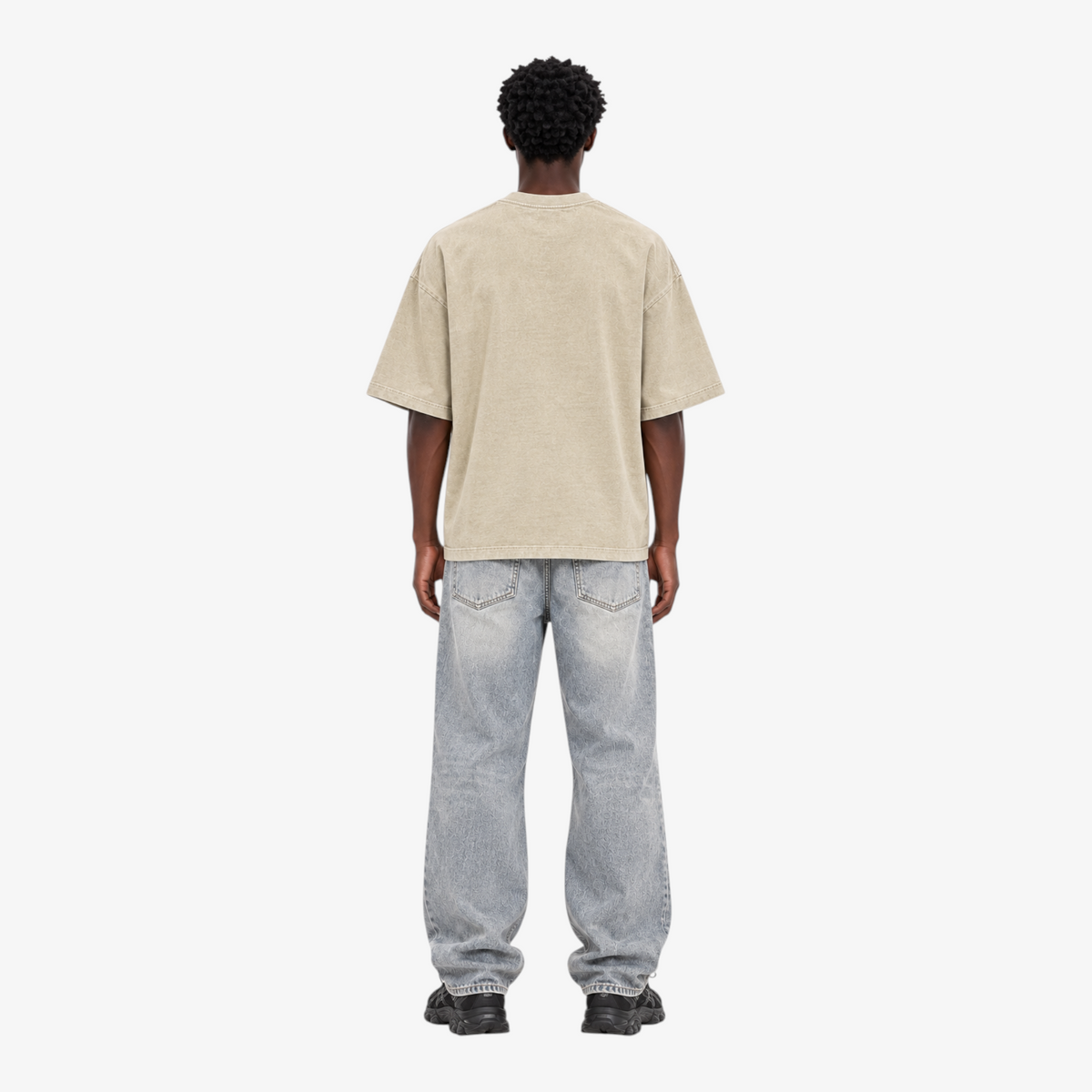 STF Heart of the System Graphic T-Shirt in Washed Cream — Male model back view
