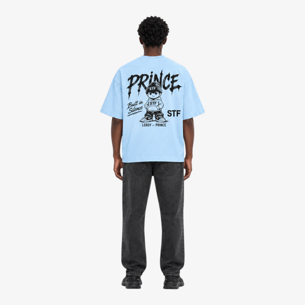 STF Leroy–Prince light blue oversized T-shirt — model back