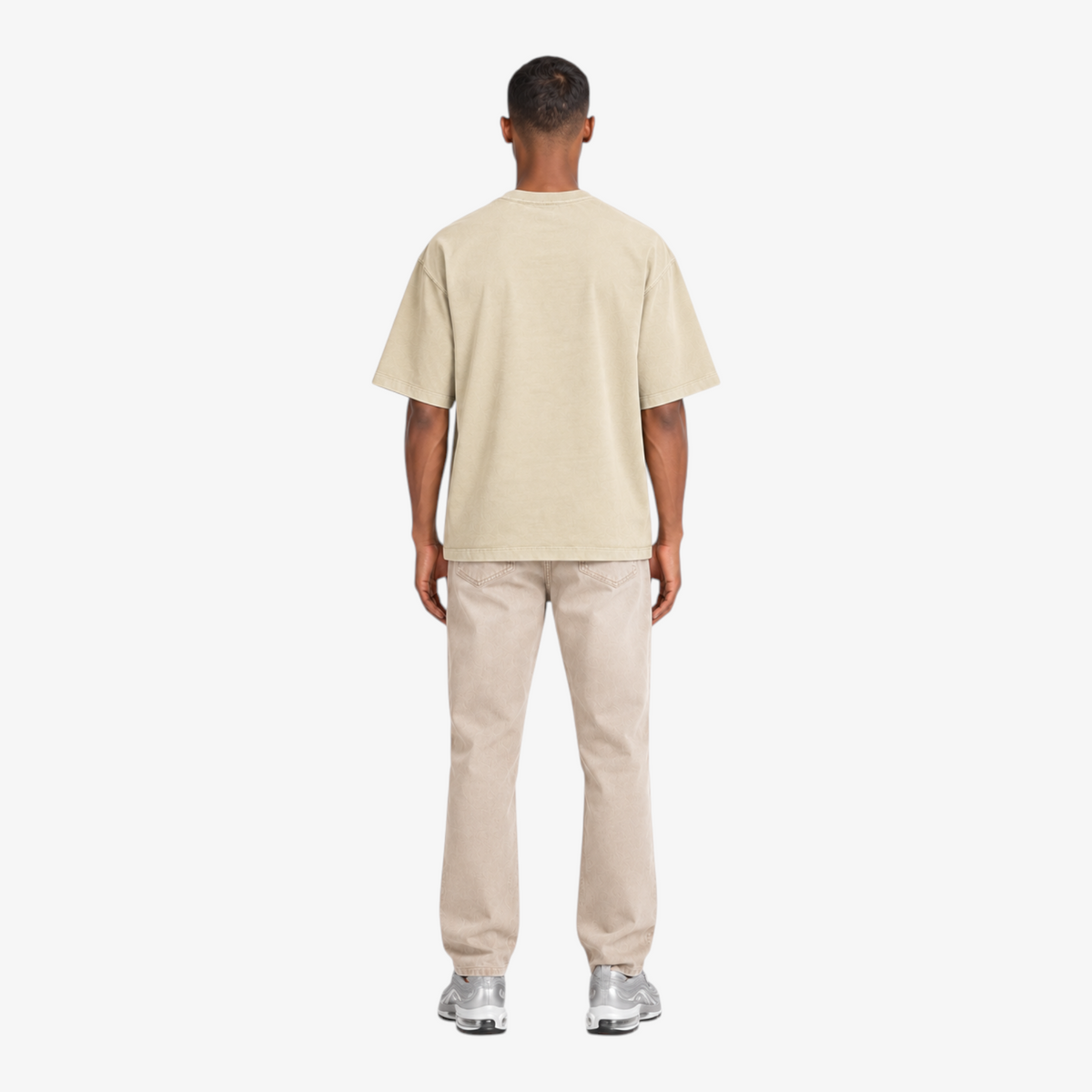 STF Motion in Stillness cream boxy oversized T-shirt — male back