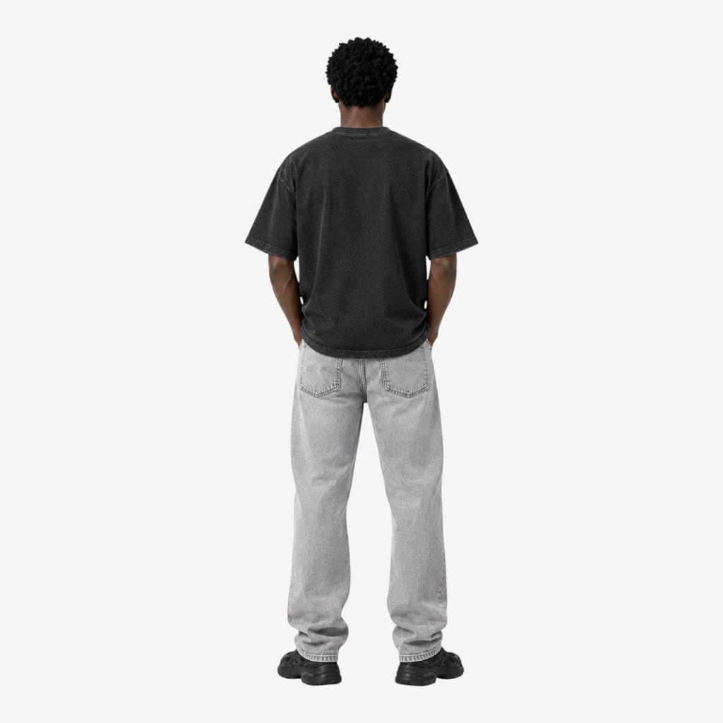 STF No Signal graphic T-shirt in washed black — Male model back