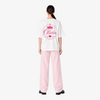 STF Olivia white oversized T-shirt with pink crown and heart graphic — model back