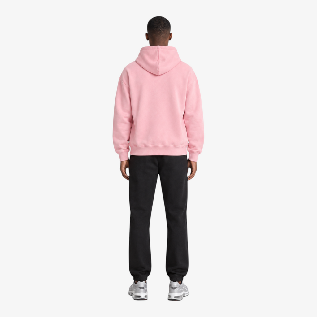 STF pink oversized boxy hoodie — male model back
