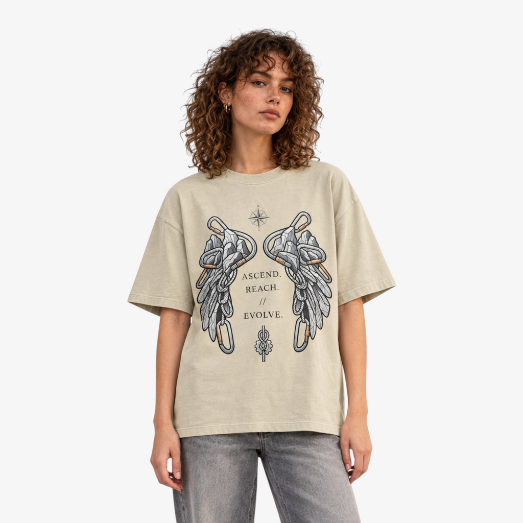 STF Ascend Reach Evolve T-shirt in washed cream — female front view