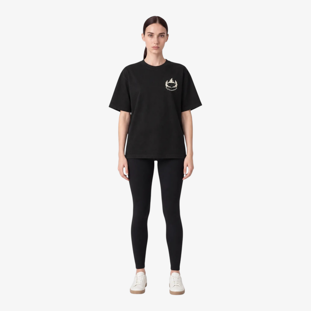 Female model wearing STF Club T-Shirt Black front
