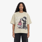 STF Fuel Your Mind washed cream boxy oversized T-shirt female front view