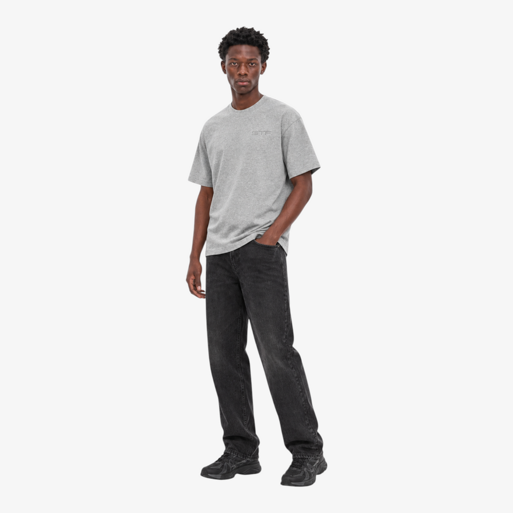 STF Tonal T-Shirt in Grey Marl — Male model three-quarter front view