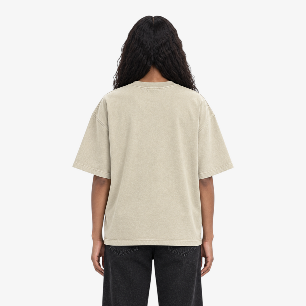 STF Fuel Your Mind washed cream boxy oversized T-shirt female back view