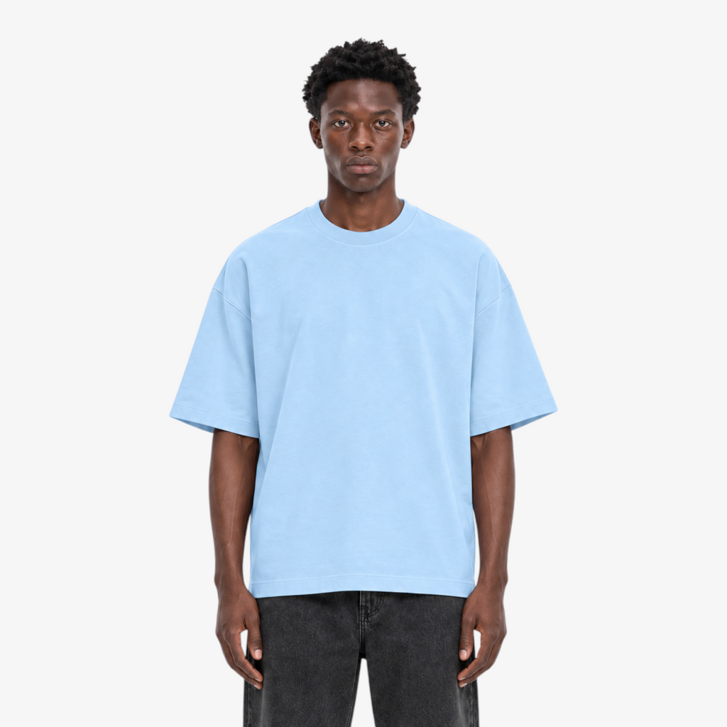 STF Leroy–Prince light blue oversized T-shirt — model close front