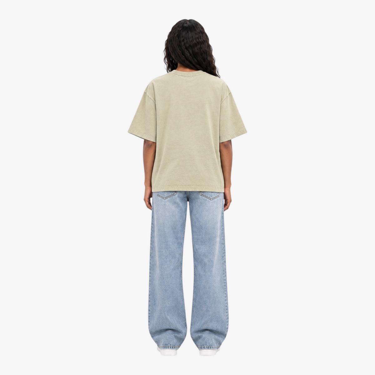 STF Motion in Stillness cream boxy oversized T-shirt — female back
