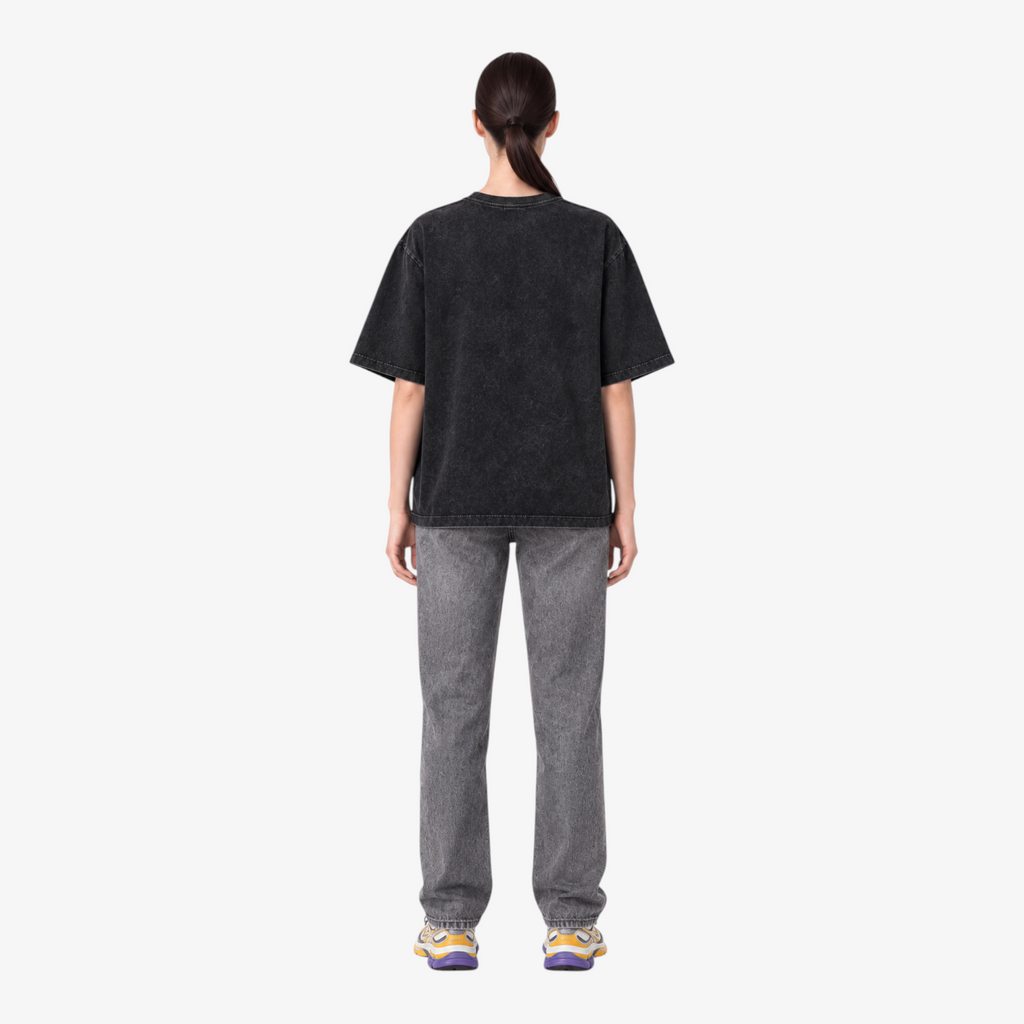 STF Nothing to Prove washed black boxy oversized T-shirt — female back