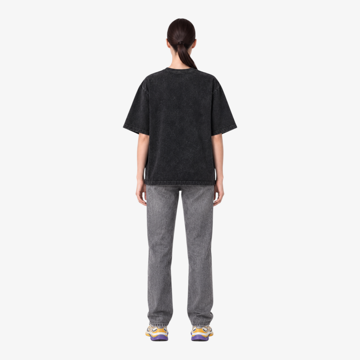 STF Nothing to Prove washed black boxy oversized T-shirt — female back