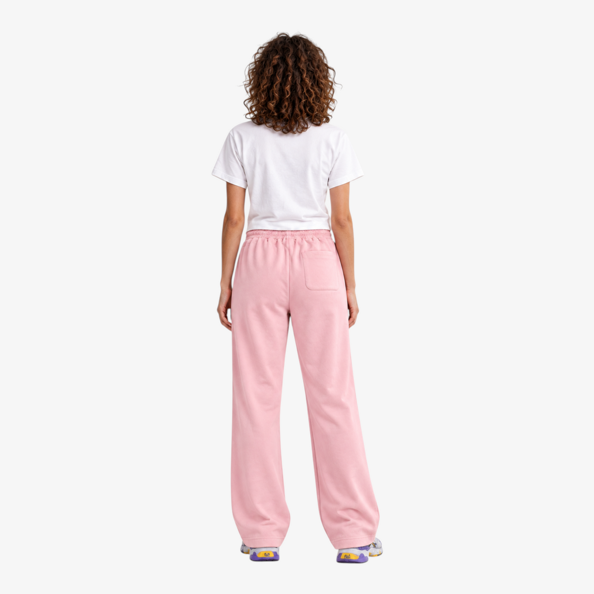 STF relaxed open-hem trousers in pink — Female model back