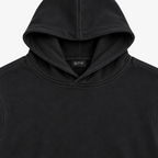 STF Black Oversized Hoodie – hood and neck label detail
