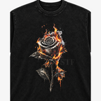 STF Burning Rose washed-black boxy oversized T-shirt — graphic detail