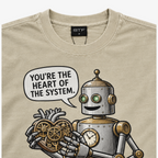 STF Heart of the System Graphic T-Shirt in Washed Cream — Robot print and collar detail