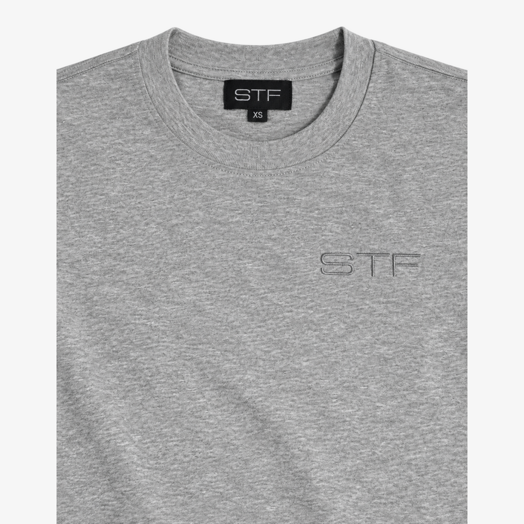 STF Tonal T-Shirt in Grey Marl — Tonal STF embroidery and collar detail