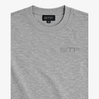STF Tonal T-Shirt in Grey Marl — Tonal STF embroidery and collar detail