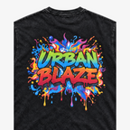 STF Urban Blaze washed black boxy oversized T-shirt — graphic detail