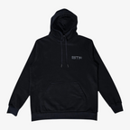 Seejthreadsflames (STF) black heavyweight cotton pullover hoodie with tonal embroidery and kangaroo pocket