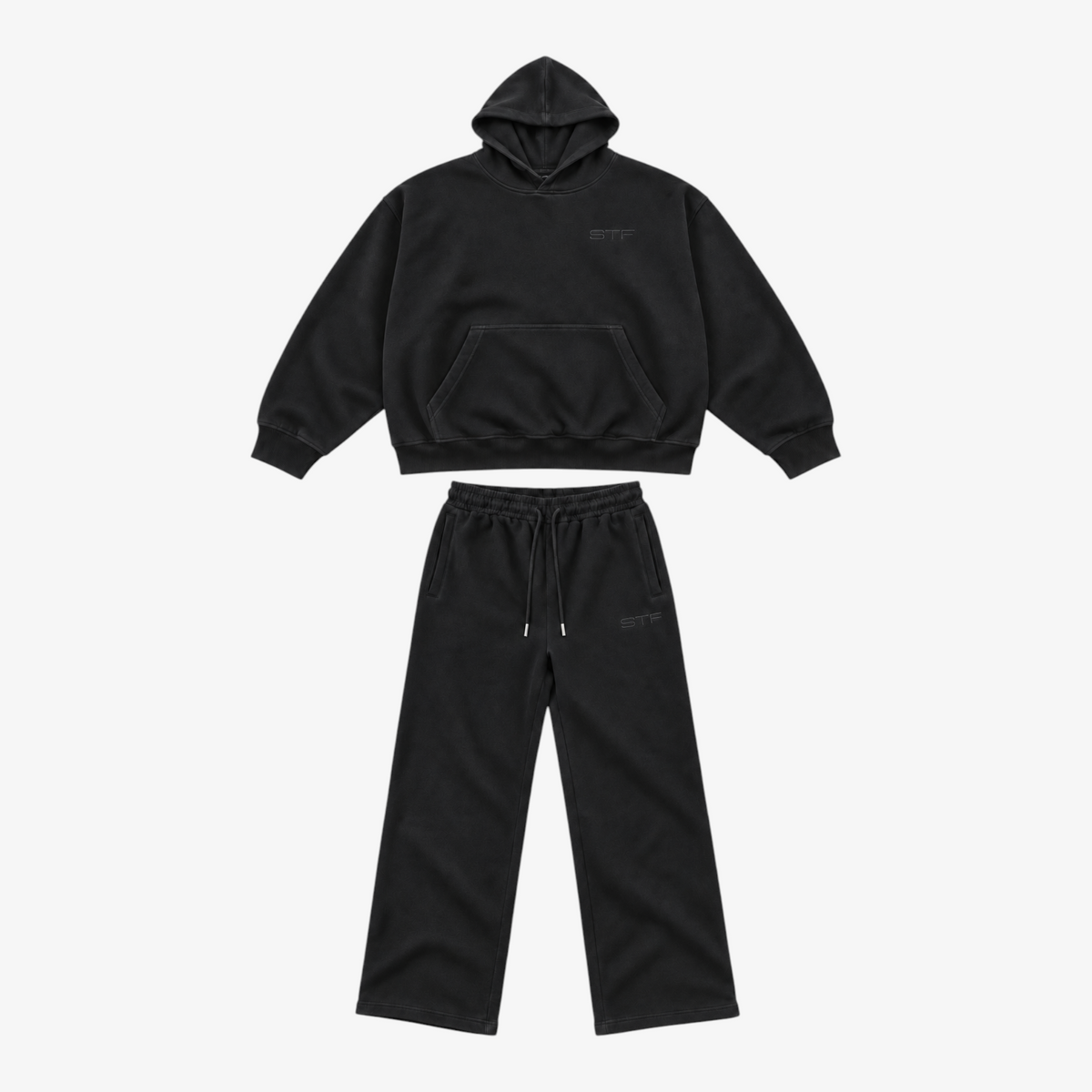 STF black heavyweight tracksuit set, front product view Main image