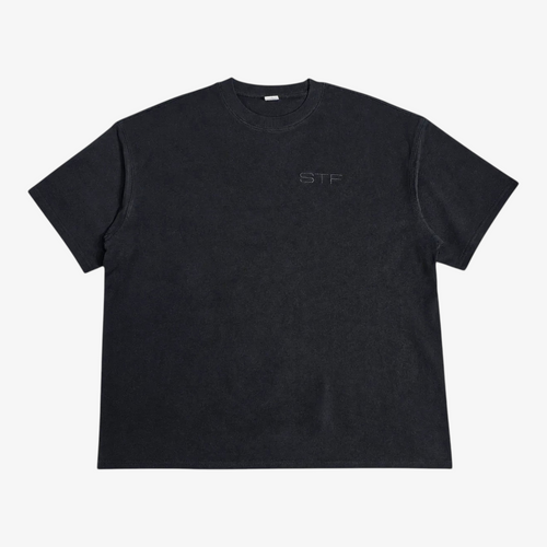 STF tonal embroidered T-shirt in black, front view