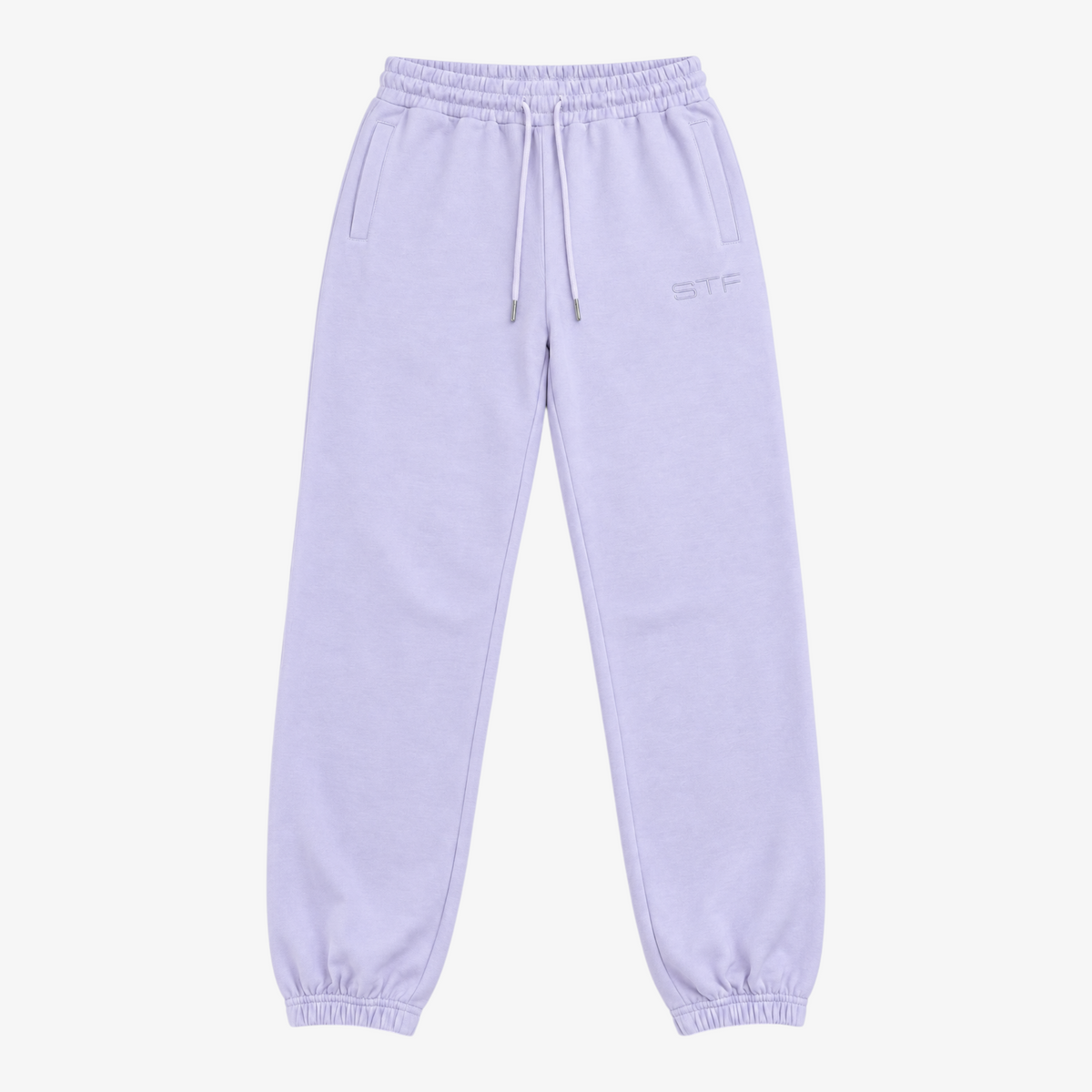 STF lavender French terry joggers – product front view