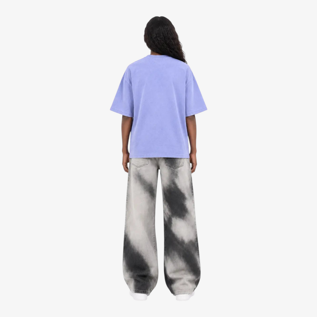 STF lavender oversized T-shirt female model back view